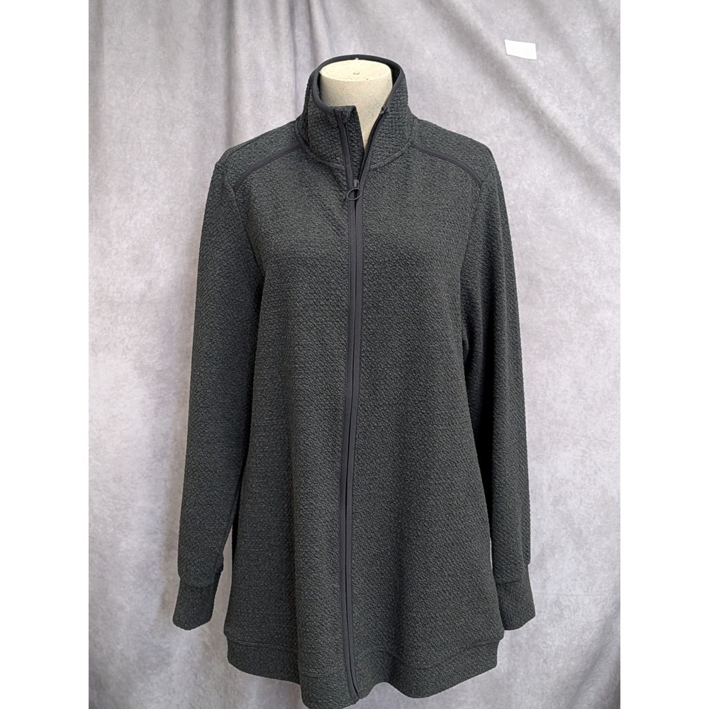 Avia Womens Charcoal Gray Textured Fleece Full Zip Jacket Mock Neck L 12-14 C162